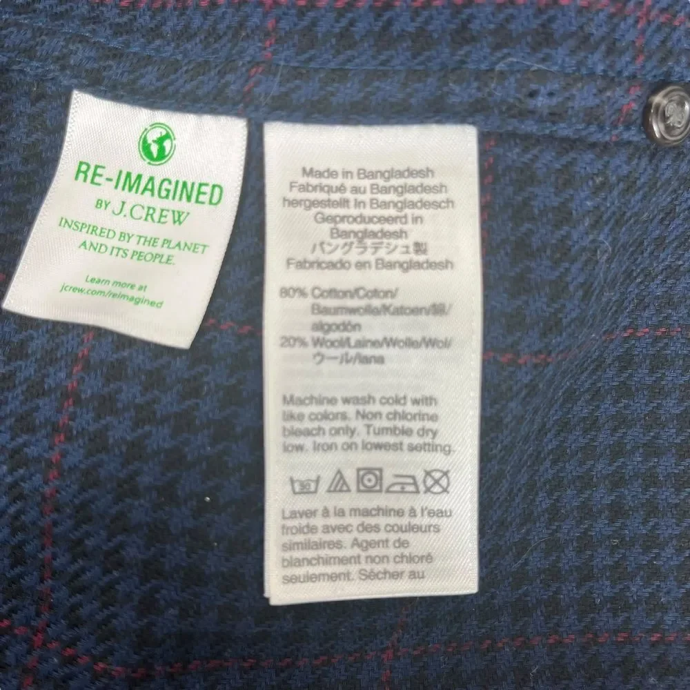 J.Crew‎ Men's XL Slim Blue Houndstooth Check Flannel L/S Shirt w/ Elbow Patch